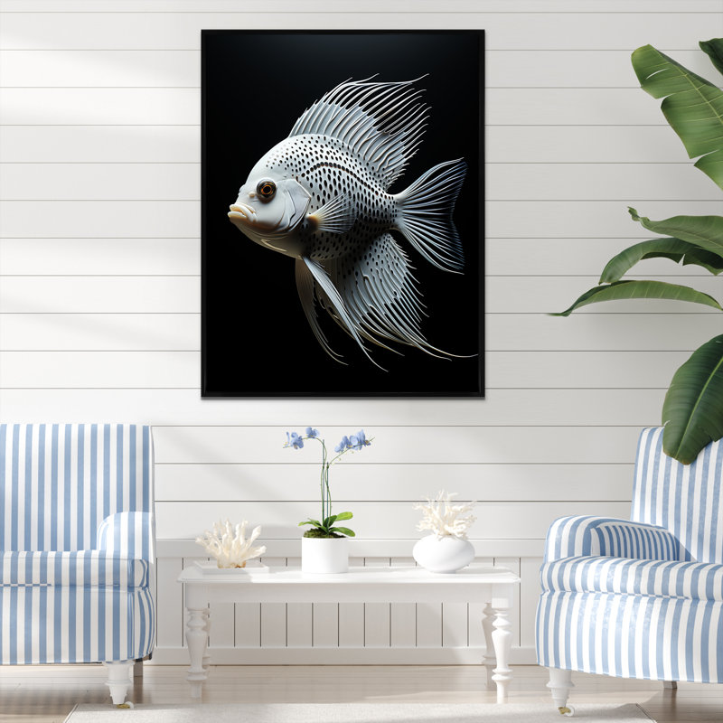 Océanic minimaliste noir et blanc papillon poisson I - art mural poisson papillon, Cadre flottant noir