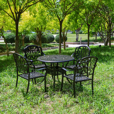 Ensemble de salle à manger en fonte d'aluminium 5 pièces pour l'extérieur, ensemble pour conversation, table et chaises