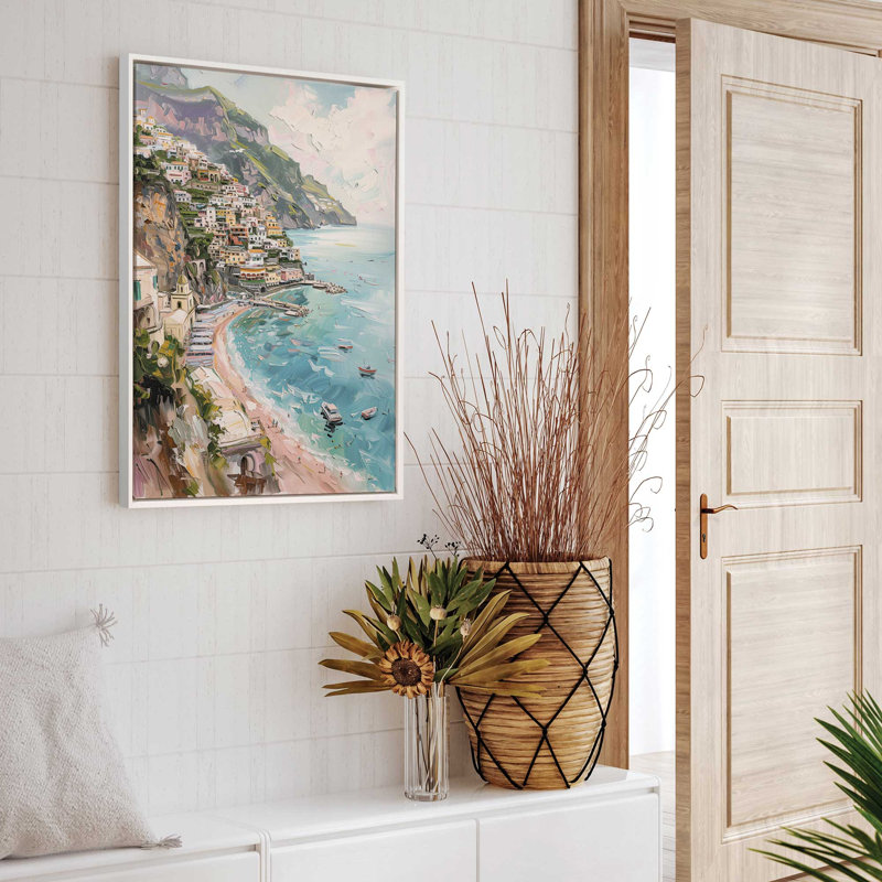 «Coastal Charm On Canvas» par Azure Artisanal Studio, reproduction, Cadre flottant blanc opaque