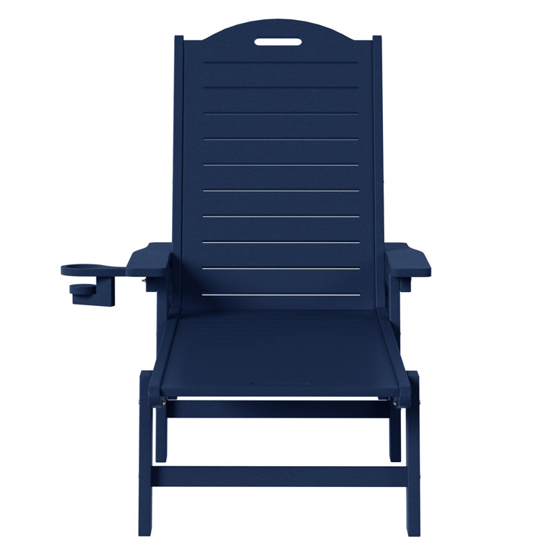 Brighton Outdoor Poly Reclining Chaise Lounge With Wheels & Cup Holder, Blue