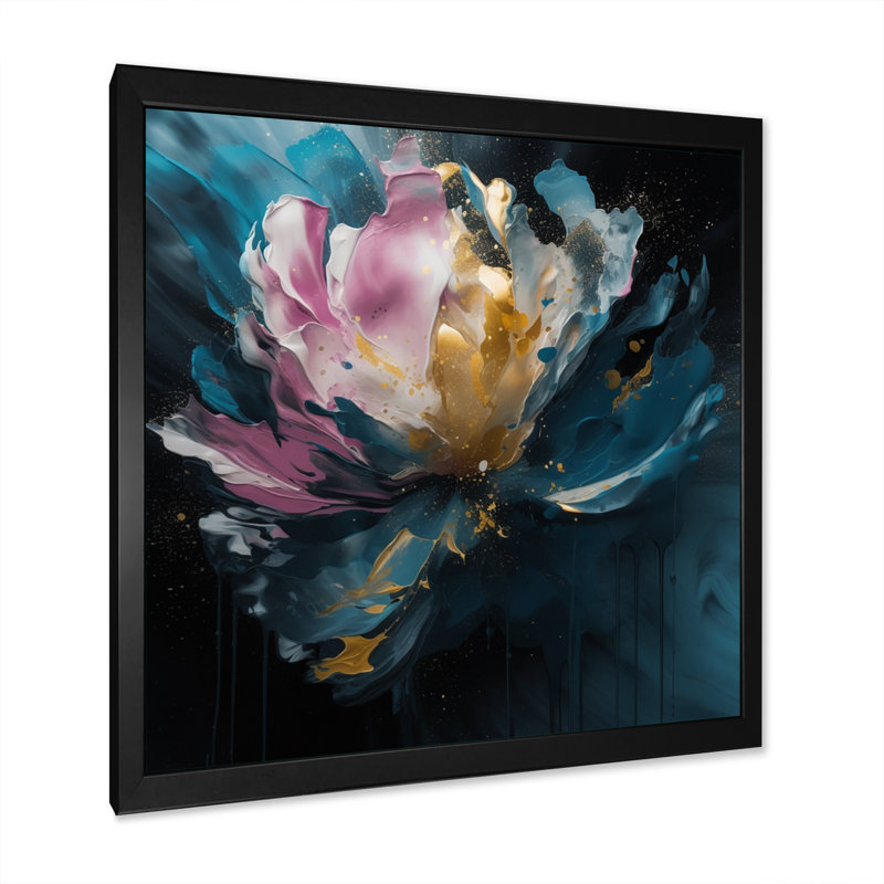 "Blue Pink Pe pivoines Artistry II", reproduction d'art sur toile, Cadre photo noir, H 16 po x l 16 po x P 1 po