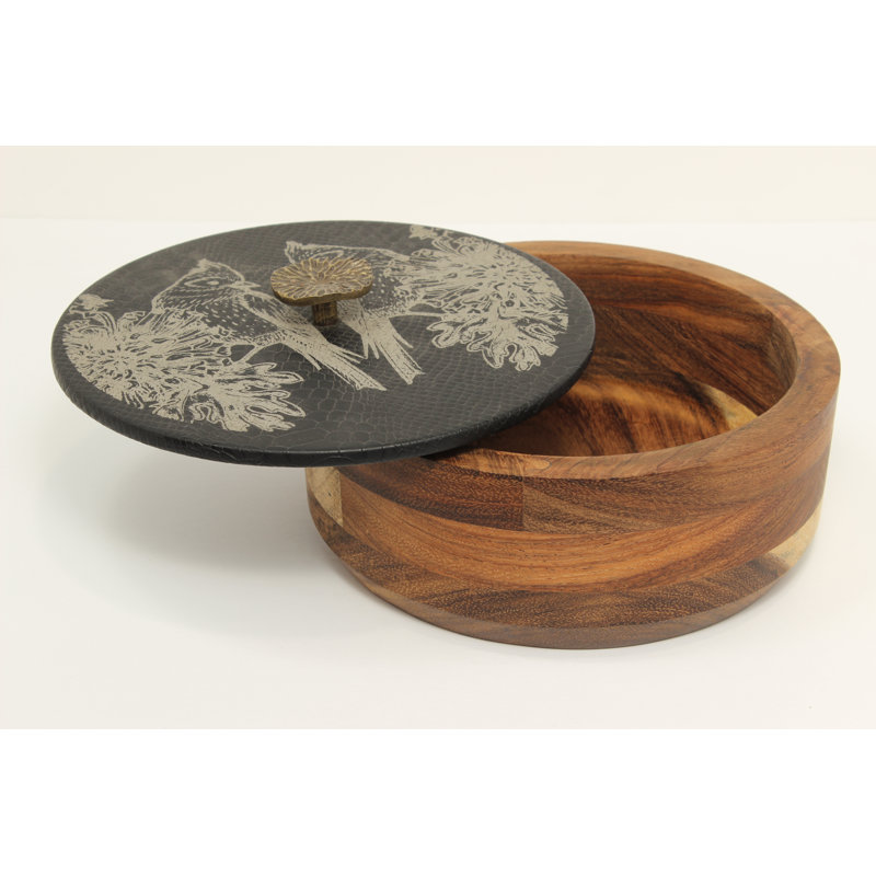 Porte-tortilla en bois noir avec peau de serpent et oiseaux