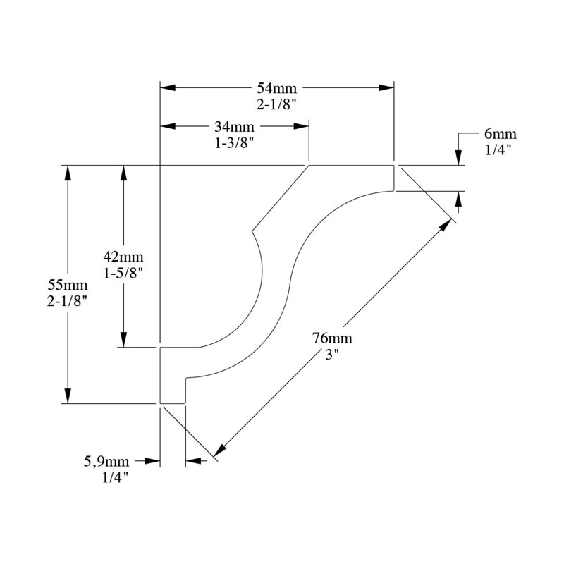 Moulure couronnée 2-3 / 16 po x 2-3 / 16 po x 78-3 / 4 po