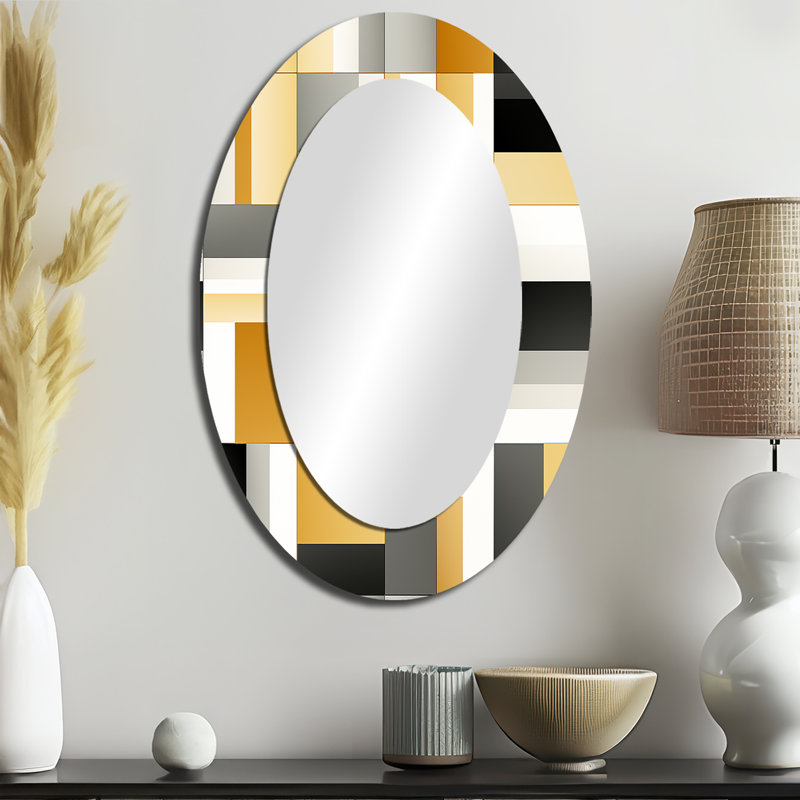 Taupe géométrique Blocks Harmony - grand miroir mural ovale sur métal, H 36 po x l 24 po