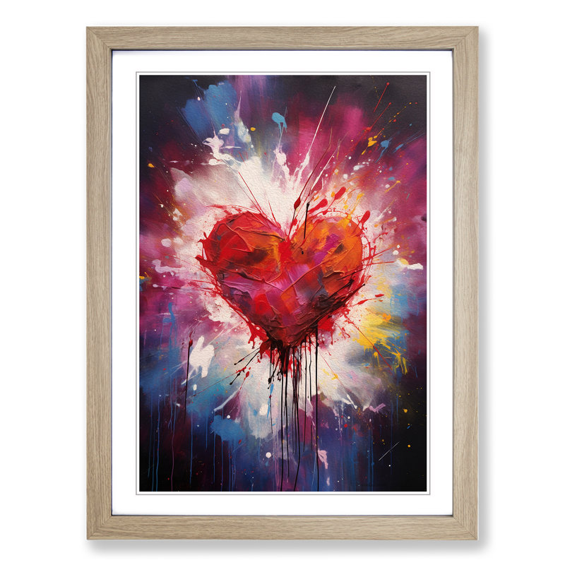 Love Heart Gestural Art - Framed Print, Oak Framed, 46cm H x 34cm W x 2cm D