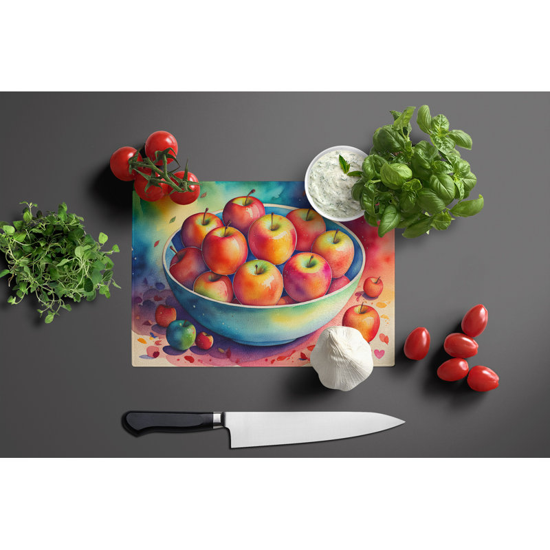 Grande planche à découper en verre avec pommes colorées