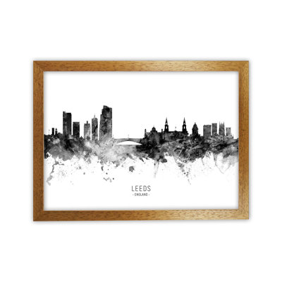 Leeds England Skyline Black White City Name by Michael Tompsett - Print