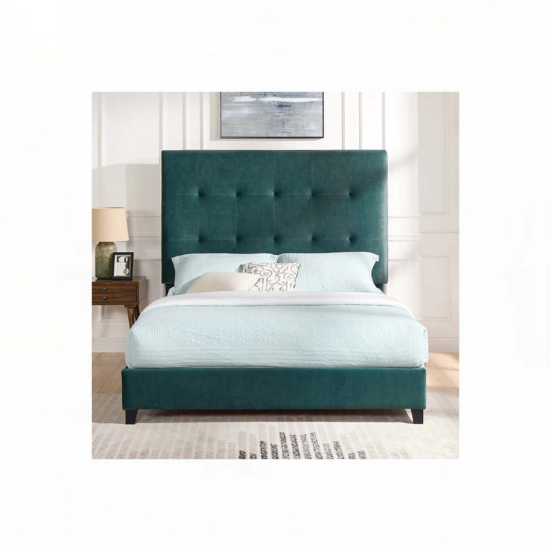 Lit plateforme tapissier touffeté, Grand, Vert