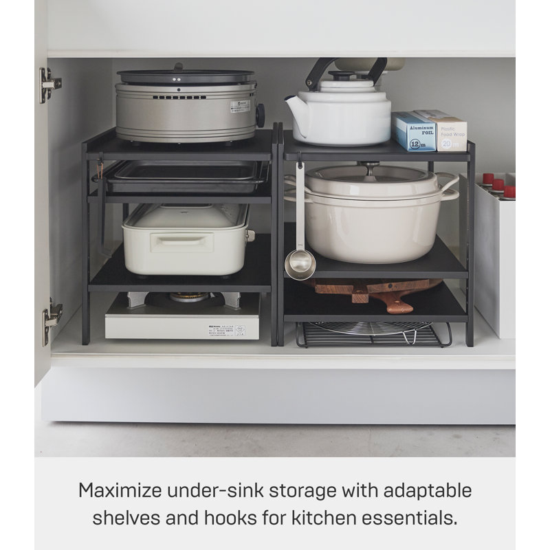 Black Adjustable Three-Tier Steel Cabinet Storage Rack