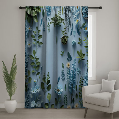 Floral Window Curtains, Plants Sheer & Blockout Curtains - 1 Panel