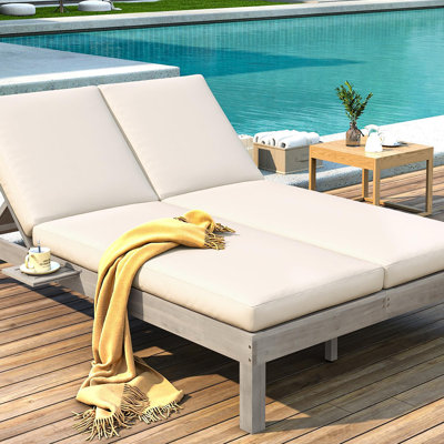 Chaise longue double à dossier réglable à 5 positions pour l'extérieur, chaise longue d'extérieur avec coussin et plateaux latéraux rabattables pour 2 personnes, chaise longue double pour le jardin au bord de la piscine, gris