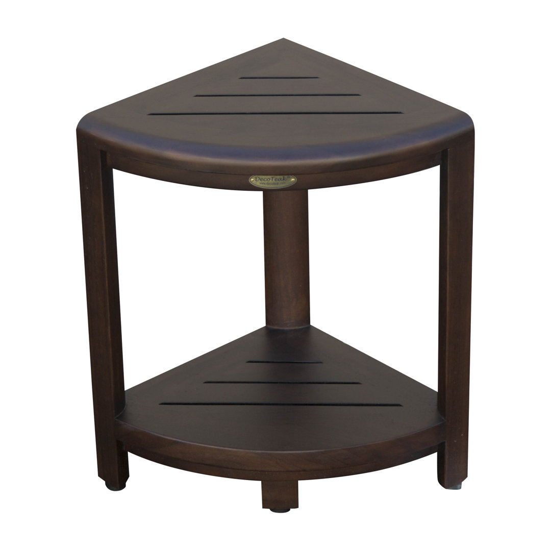 DecoTeak Bathroom Elegance with DecoTeak, Satori 17" W, Teak Corner Shower Shelf, Small Bathroom Bench, Teak shower Stool, Teak Corner Shelf Storage, in Woodland Brown Decoteak