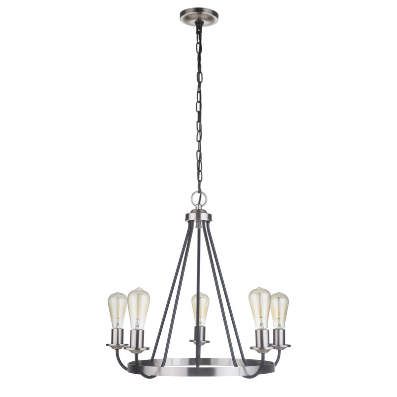 Lustre géométrique à relevés 5 lumières Perran, Noir plat / nickel poli brossé