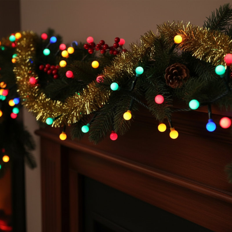 LED G10 Berry Christmas Lights - Multi-Color - 16.5 Ft Green Wire - 200Ct