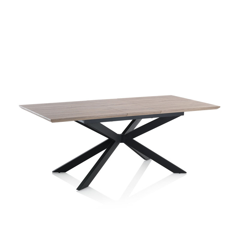Loiselle Extendable Metal Base Dining Table, Oak Wood