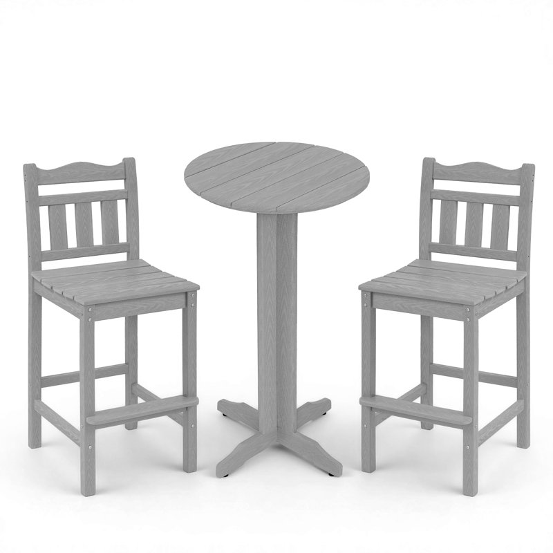 3-piece All-weather Poly Lumber Patio Bar Set - Heavy Duty Hdpe High Top Bistro Table & 2 Stools With Ergonomic Curved Saddle Seats - Outdoor Bar Stools Set For Poolside, Balcony & Deck