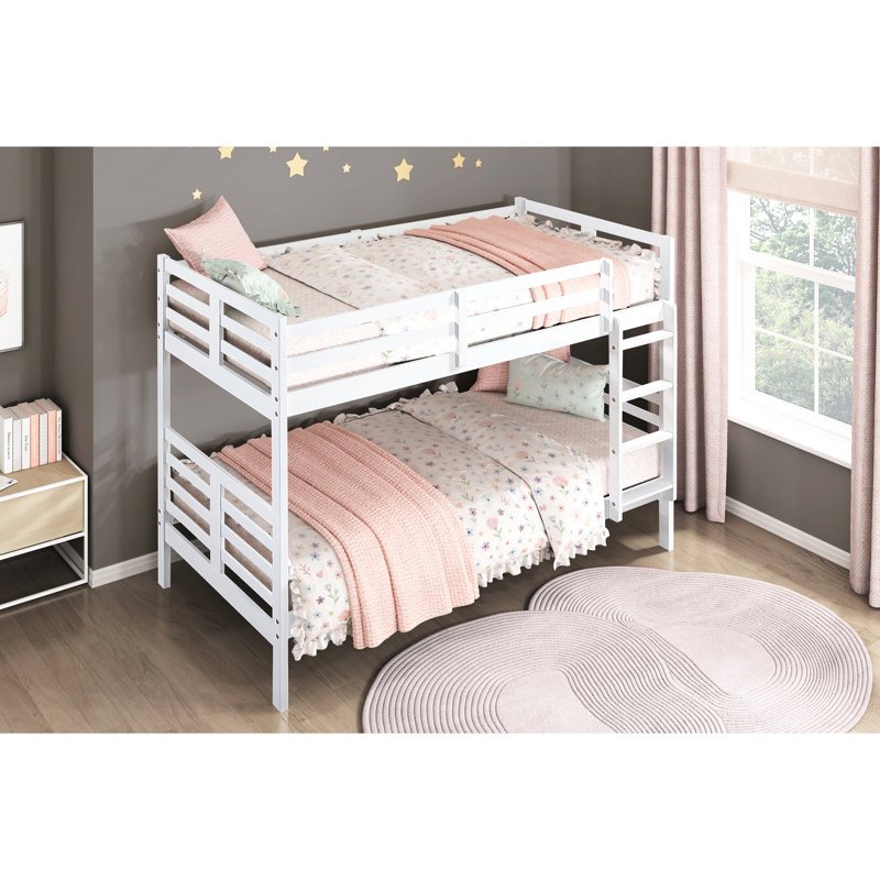 Lit simple superposé au-dessus, blanc, matériau en bois, lit superposé sécuritaire, rails, facile d'accès, sans fondation, chambres à coucher classiques, lit classique avec finition blanche, construction, accès de garde, sommier, bon pour 's