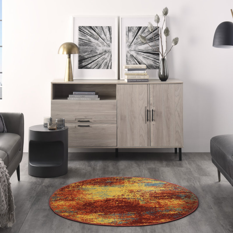 Arisa Abstract Indoor / Outdoor Rug, Round 4'