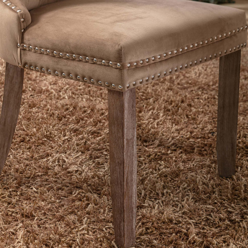 Tufted Solid Wood Velvet Upholstered Dining Chair, Velvet Khaki