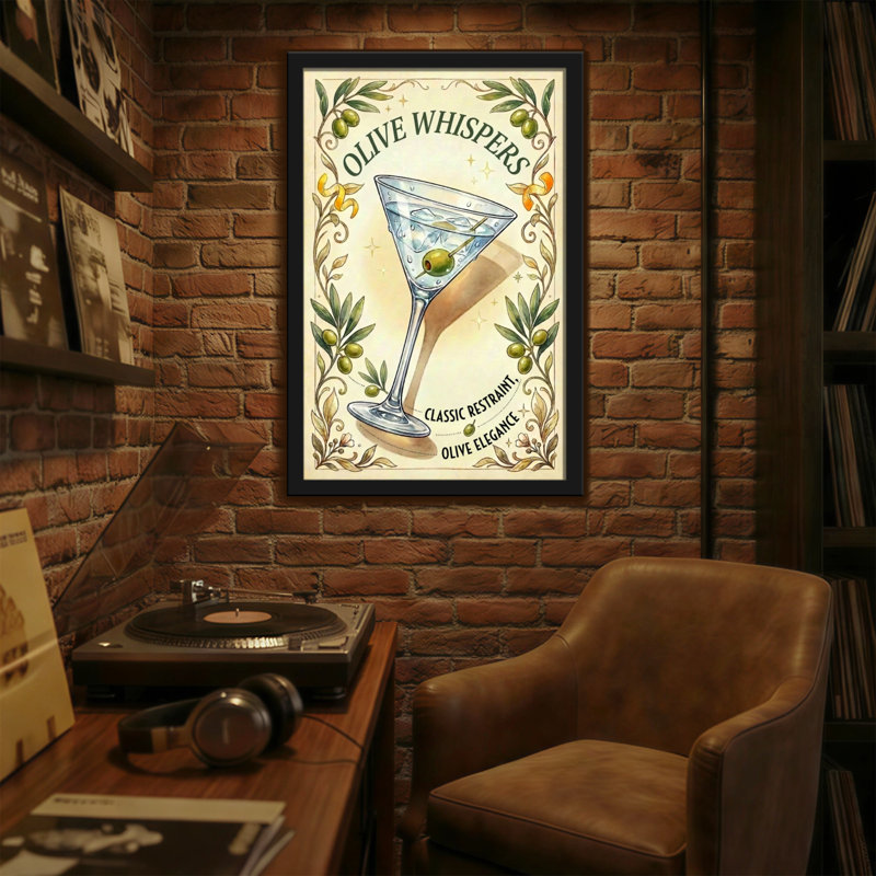 Fashion Olive Whispers Martini Glass Olive Branches, H 24 po x l 16 po