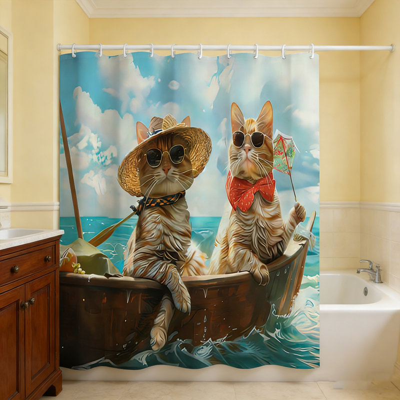 Ensemble de rideau de douche drôle de chat, rideaux de douche en tissu imperméable avec crochets, ensemble de rideau de douche en tissu imperméable minimaliste moderne