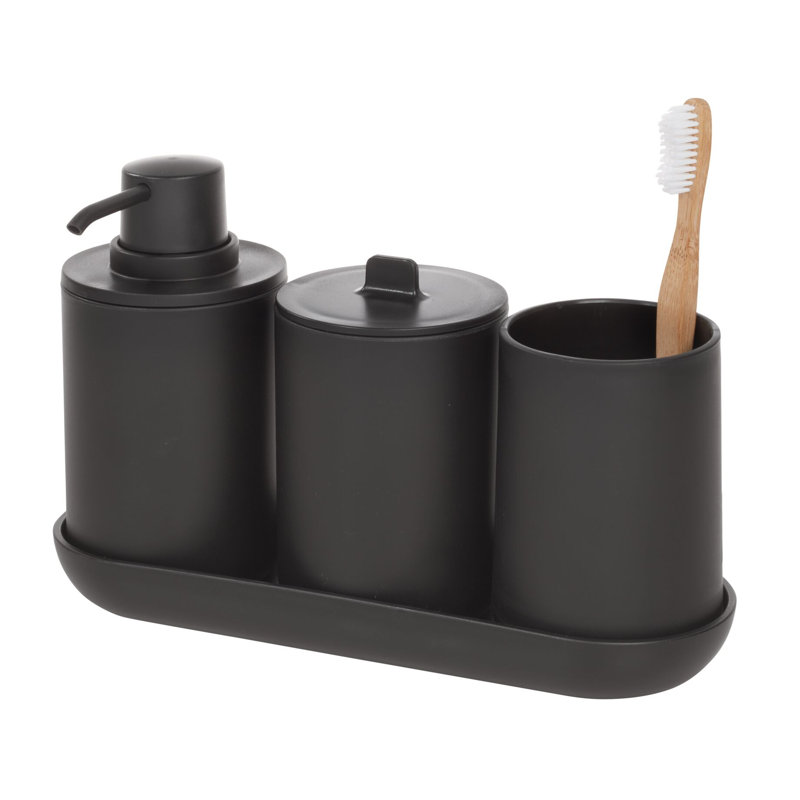 Matte Black Plastic 4-Piece Bathroom Accessory Set