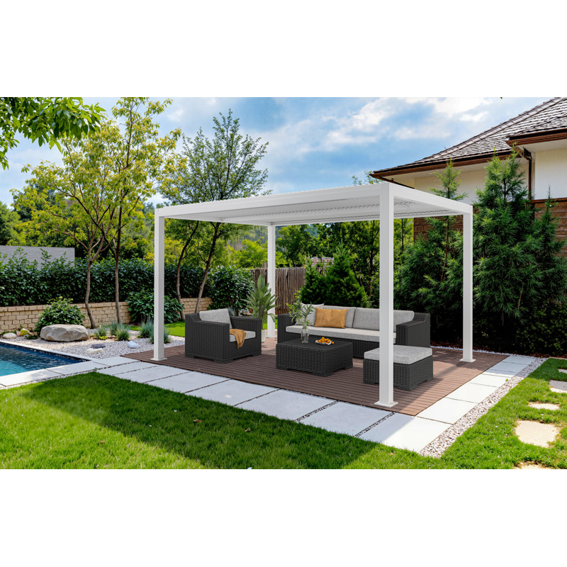 Pavillon de jardin à persiennes mauve en aluminium 10 'x 12' avec 2 toits durs réglables indépendants pour la cour, Blanc