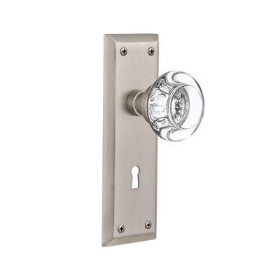 Crystal Round Interior Mortise Door Knob with New York Long Plate