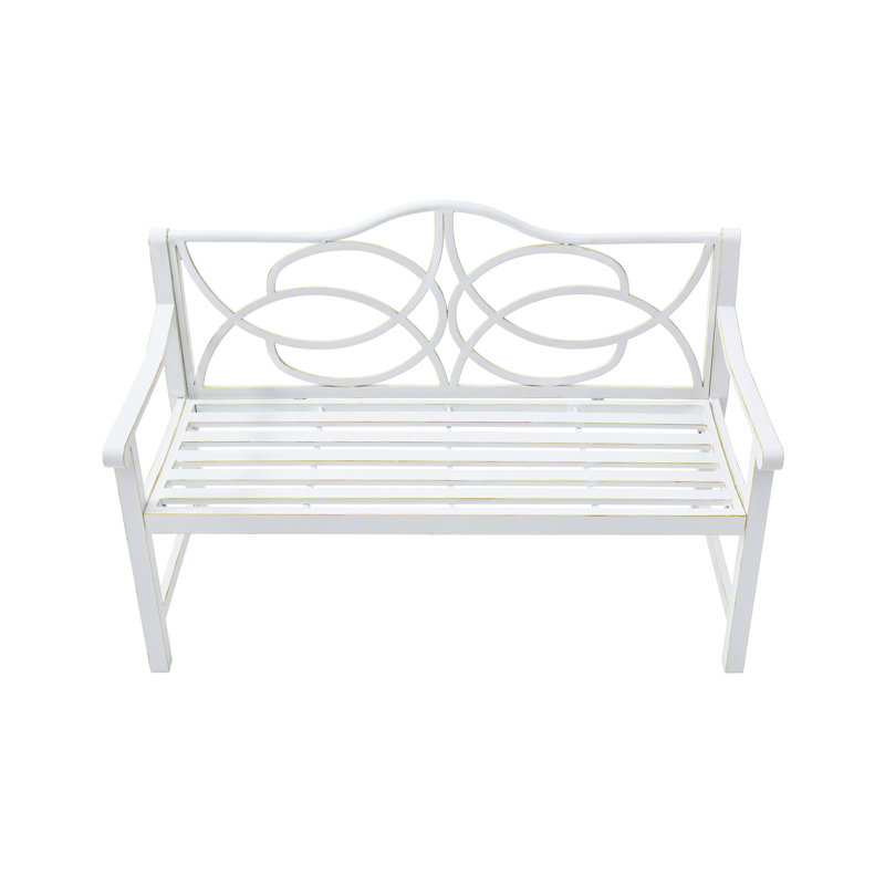 Outdoor White Patio Bench - Metal Frame With And Armrest, Strong Rustproof, , For 2-3 Persons, Easy Installation Rest Back Arm Supports, Rust-, Holds People, Setup