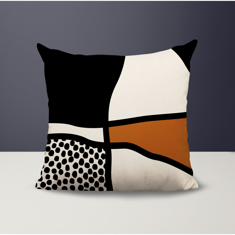 Oreiller carré réversible intérieur / extérieur Vie Abstract, H 17 po x l 17 po, Orange brûlé