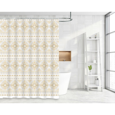 Rideau de douche imperméable et luxueux avec motifs croisés et motif floral jaune
