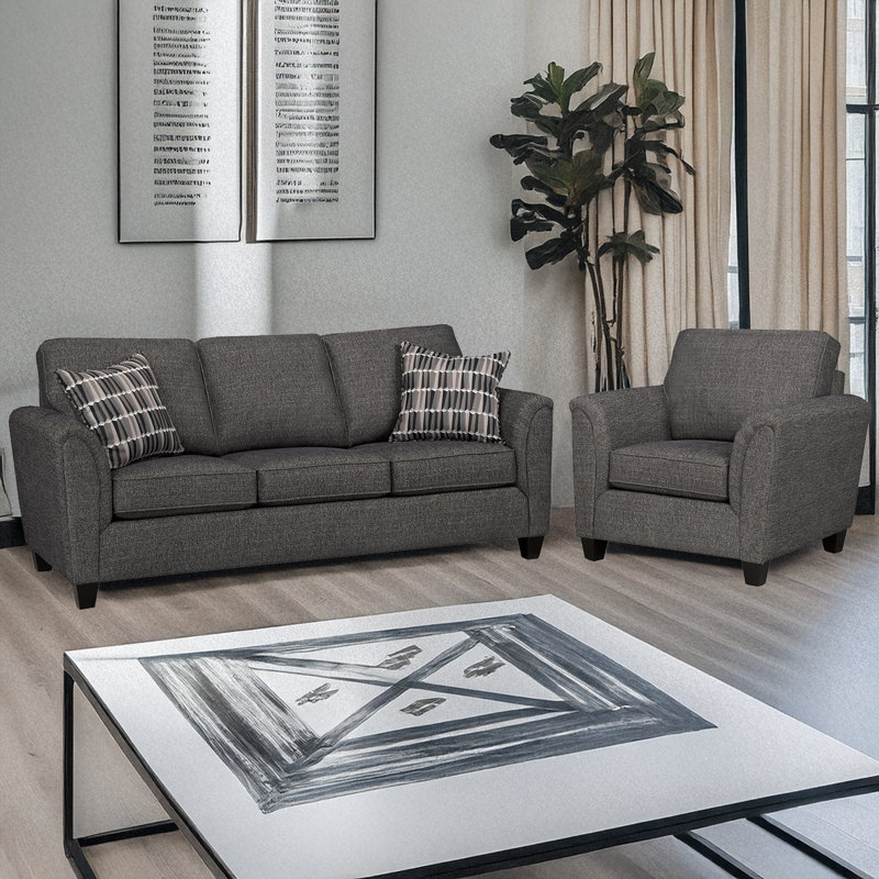 Ensemble de canapé et chaise Belknap, gris anthracite, Gris anthracite