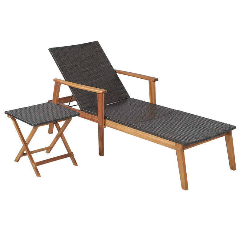 Chaise longue inclinable en acacia 79 po avec table Arshia, Bois massif