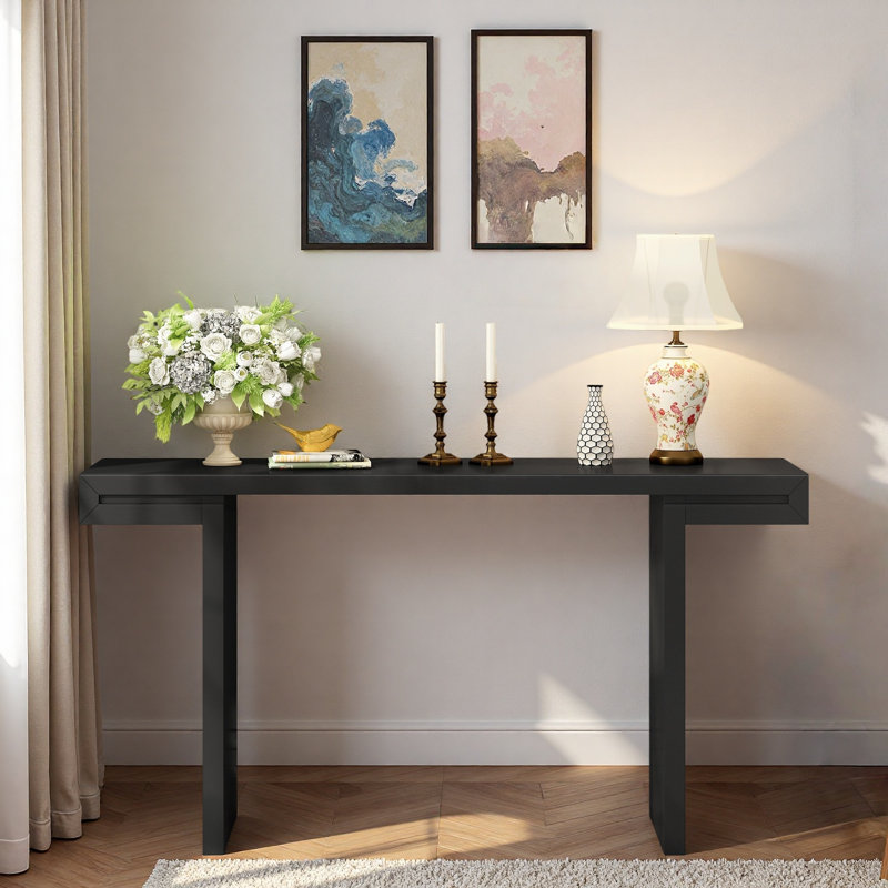 Console avec lignes géométriques et pieds réglables, Noir