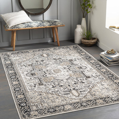 Haughton Machine Washable Oriental Black/Taupe Area Rug