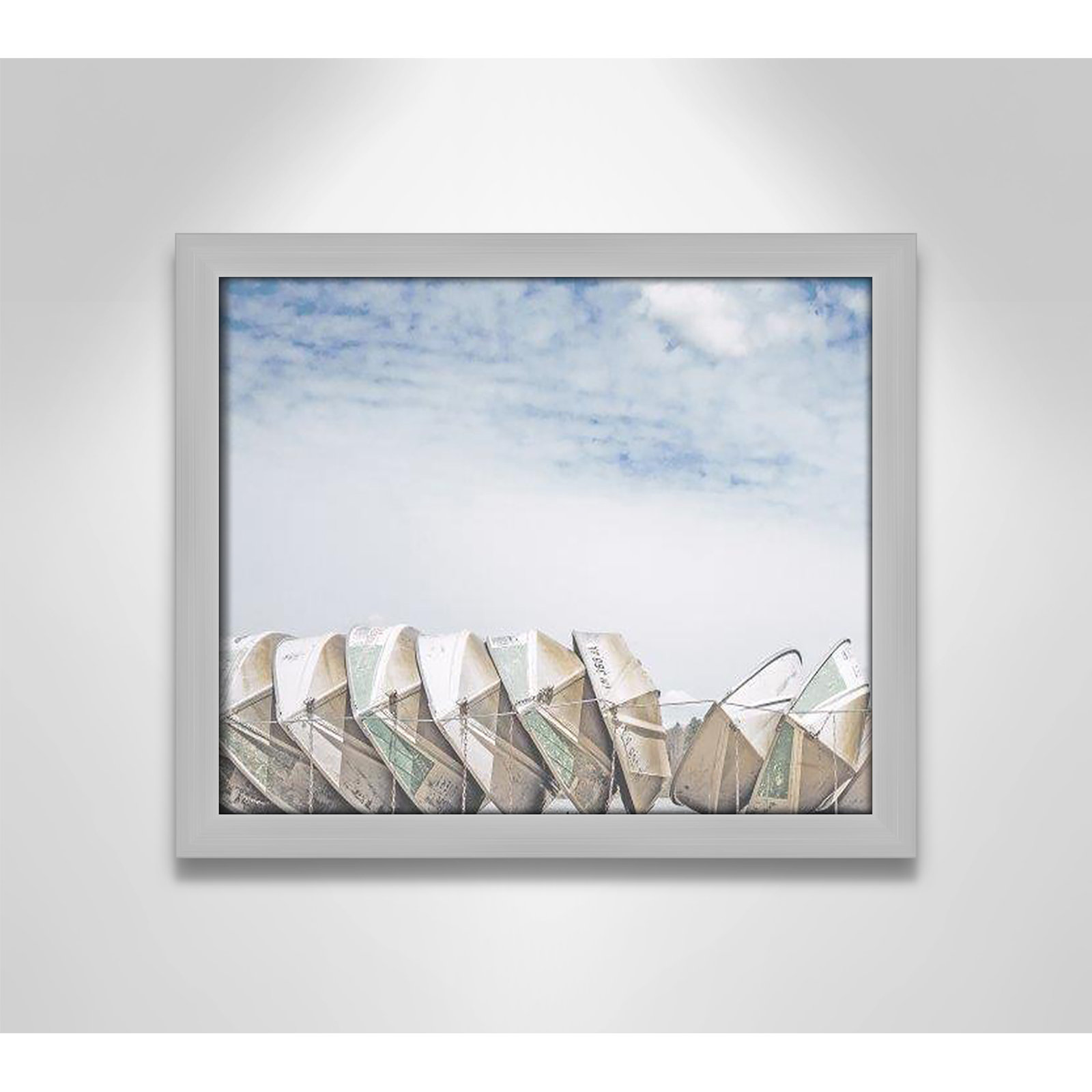 Wooden Boats Framed On Paper by Leah Straatsma Print, Matte Silver, 13" H x 15" W x 1.25" D