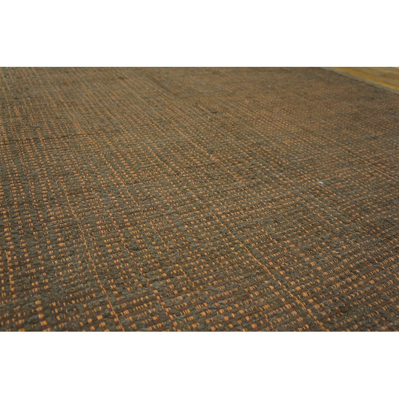 Tapis brun en laine noué à la main de conception unique 6 pi x 9 pi