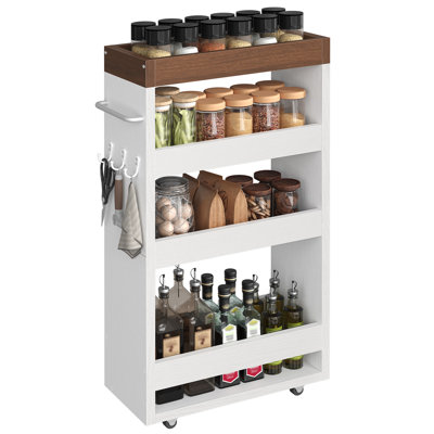 4-Tier Rolling Kitchen Cart Utility Cart With 3 Hooks, Wheels