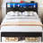 Yoobure Full Size Bed Frame With Headboard Metal Platform Bed With Led Lights And Charging Station,Wood Bed Frames With Footboard，Black-1599793791-1599793790