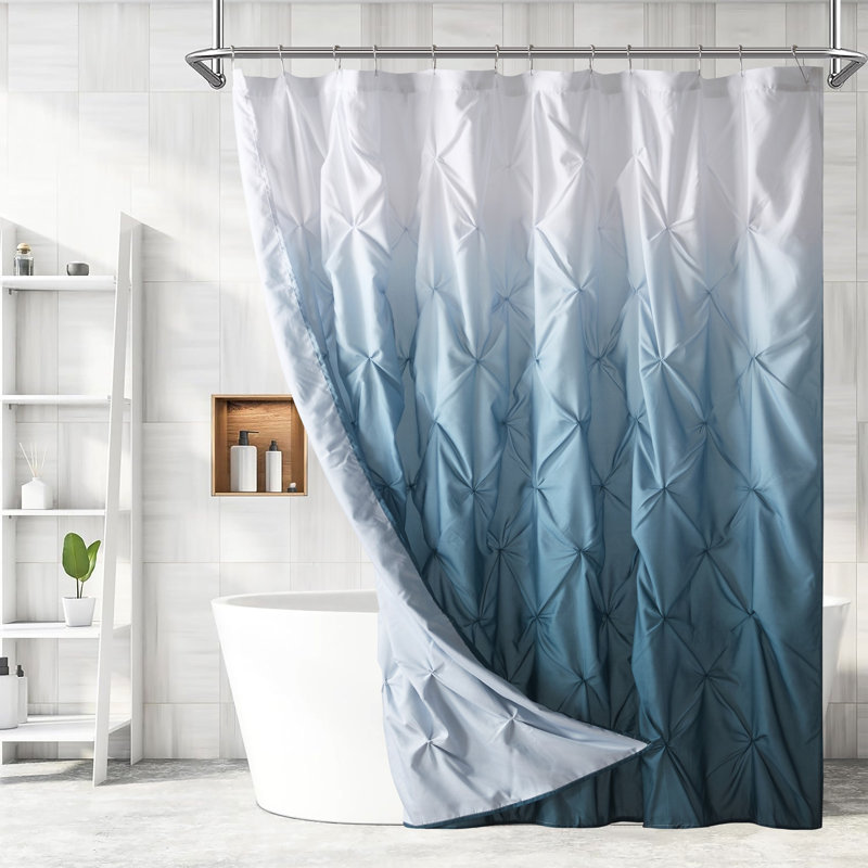 Ombre Pintuck Fabric Shower Curtain, Teal