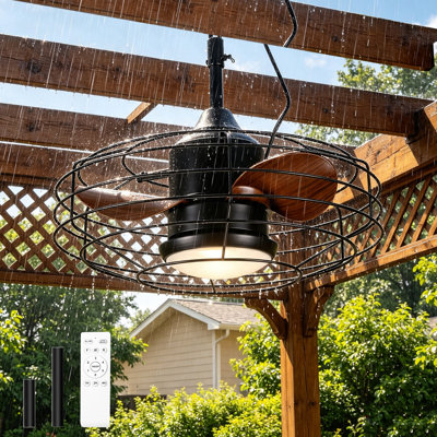 Ventilateur de plafond extérieur en cage de 20 pouces avec lumière pour ventilateur de pavillon enfichable avec télécommande DEL à intensité variable