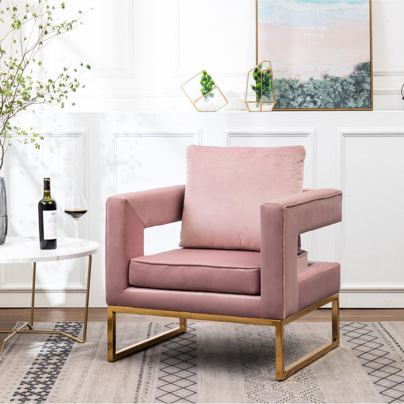 Chaise d'appoint Huron Glamour en velours rose avec découpe et structure de fauteuil, Rose