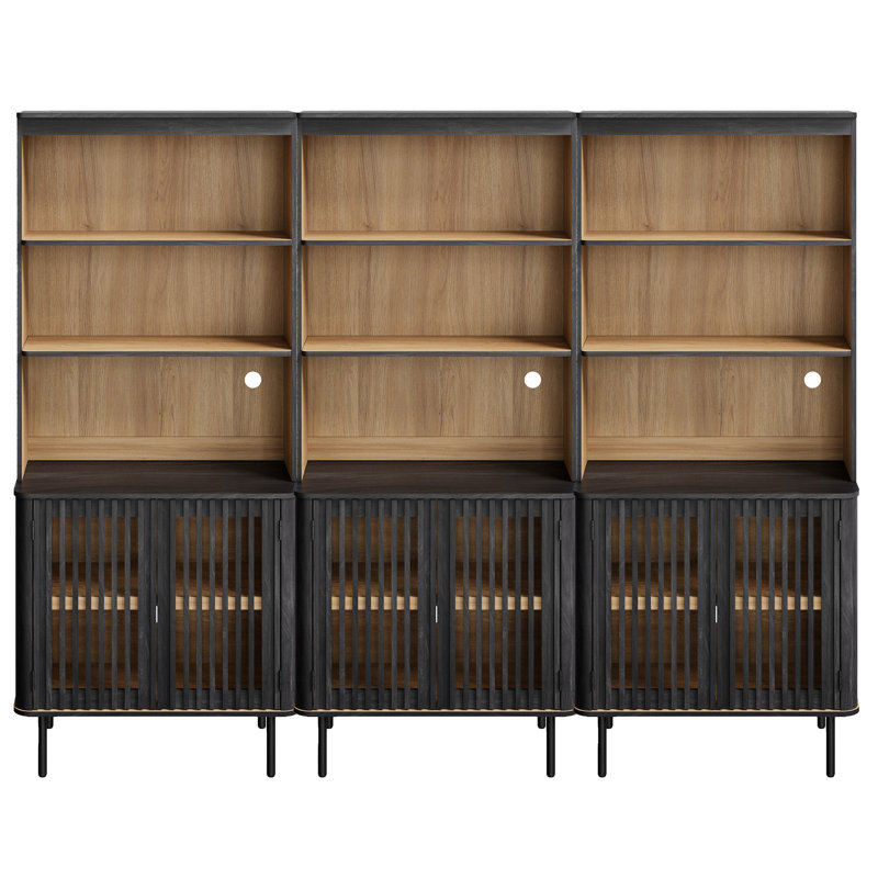Armoire de rangement 72 po x l 94,5 po avec garde-manger et bibliothèque réglable, Black