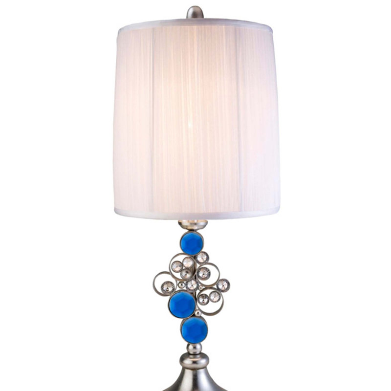 Lampe de table haute en polyrésine 28 "Just Dazzle" avec finition argentée et abat-jour blanc