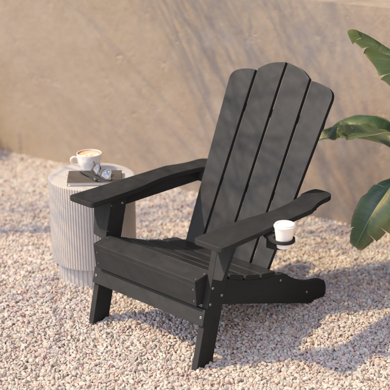 Ayleah Commercial Grade All-Weather Adirondack Chair with Swiveling Cupholder, Gray