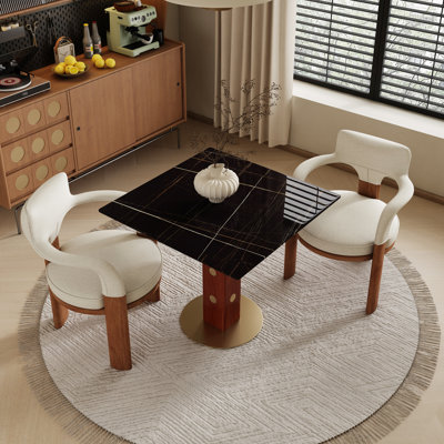 Table de salle à manger contemporaine de 33 po avec pieds en noyer et accents dorés Contemporary Luxe