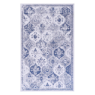 Washable 8x10 Area Rug - Non-slip, Low-pile, Non-shedding, Foldable For Bedroom, Living Room, Kitchen, & Pet (blue Washable,