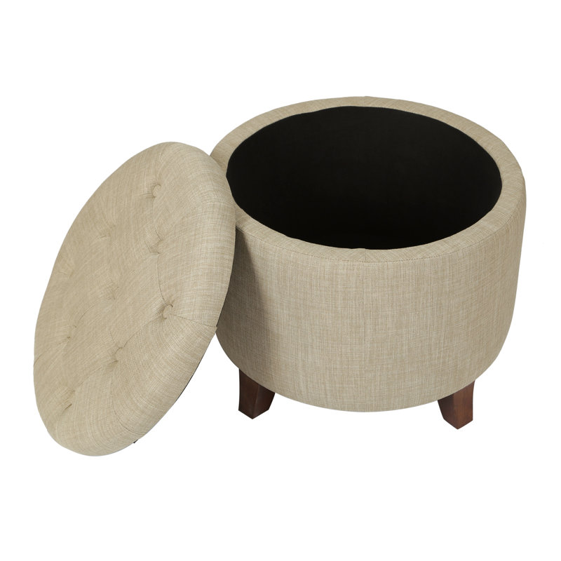 Repose-pieds capitonné avec rangement, Mélange de lin beige