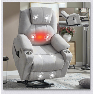 Heavy Duty Power Lift Recliner Chair With 8-Point Vibration Massage, Lumbar Heating, USB And Type-C Ports, And Stainless Steel Cup Holders