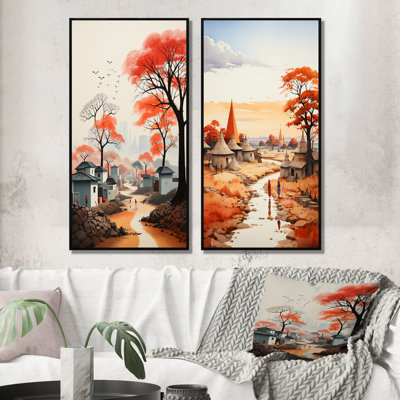 «Peach Gray African Village Visions», 2 pièces